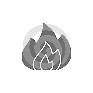 Flames, fire grey icon. Isolated on white background