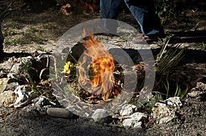 Flames of fire at mayan ceremony photo