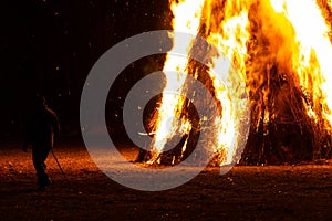 Flames and fire released by a pyre for the traditional epiphany festival in Italy