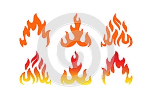 Flames hot burn icon set