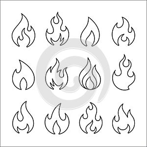 Flames, icon set. fire, flame of various shapes,