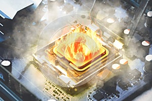 Flames ignite the computer processors