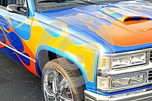 Flames painted on a custom truck