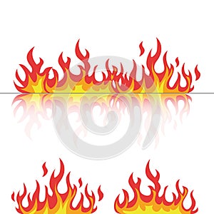 Flames set with reflection on white