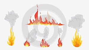 Flames and smoke in various forms. Different types of fire