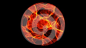 Flames sphere isolated on black, fire flames texture background