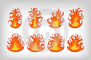 Flames vector set, red and orange