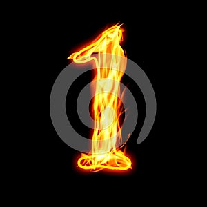 Flaming 1 on black background. Stylized number design