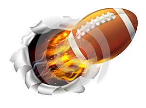 Flaming American Football Ball Tearing a Hole in the Background