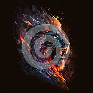 Flaming Angry Lion Face. Generative AI