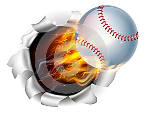 Flaming Baseball Ball Tearing a Hole in the Background