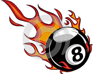 Flaming Billiards Eight Ball Vector Cartoon burning with Fire Flames