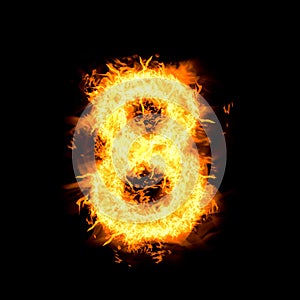 Flaming 8 on black background. Stylized number design