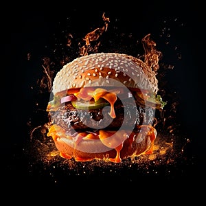 Flaming Burger. A Burger Sparking with Flavor