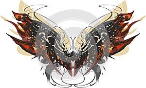 Flaming butterfly wings on a white background for prints on T-shirts or fabrics
