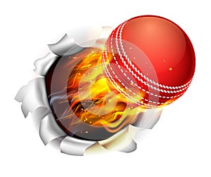 Flaming Cricket Ball Tearing a Hole in the Background