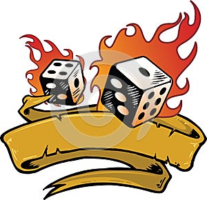 Flaming dice banner vector illustration