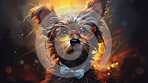 Flaming Dog With Glasses: A Charming Digital Painting Concept