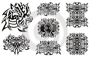 Flaming dragon symbols in tribal style