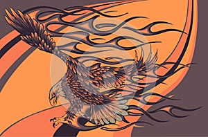 Flaming Eagle on colored background vector illustration