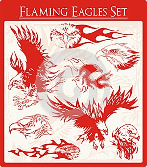 Flaming Eagle Vector Illustrations Set
