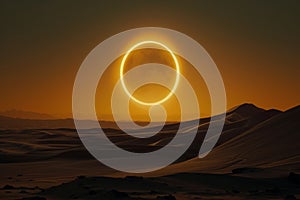 A total solar eclipse highlighted by glowing sun rays, over a dark background