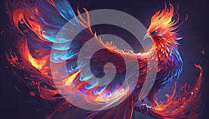 Flaming fiery Phoenix bird from the ashes