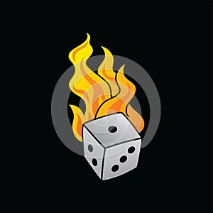 Flaming on fire burning white dice risk taker gamble art