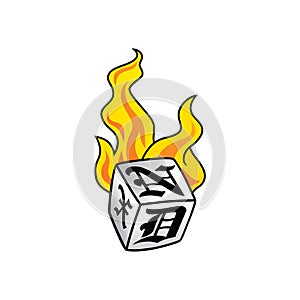 Flaming on fire burning white dice risk taker gamble art