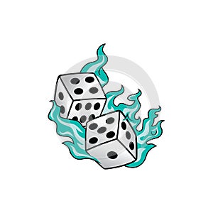 Flaming on fire burning white dice risk taker gamble art