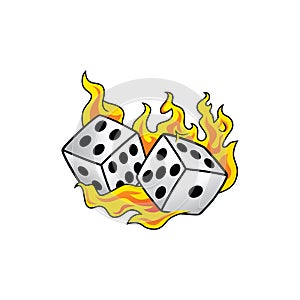 Flaming on fire burning white dice risk taker gamble art