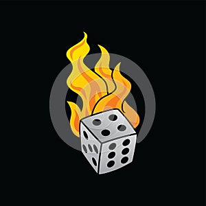 Flaming on fire burning white dice risk taker gamble art