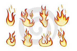 flaming fire vector collection cartoon design isolated white background, Cartoon fire flames.