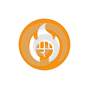 Flaming fist logo, fist with fire flames logo icon - Vector