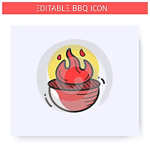 Flaming grill color icon. Editable illustration