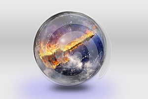 Flaming Guitar inside crystal sphere