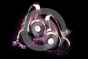 Flaming headphones. Musical concept