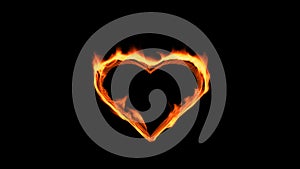 Flaming heart on the black background. Love feeling concept.