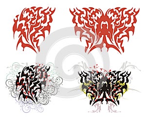 Flaming heart and butterfly in red and black options