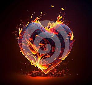 flaming heart on a dark background. unrequited love devouring fire.