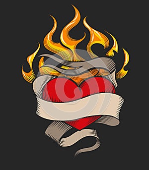 Flaming Heart Emblem on Black Background