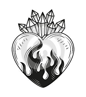 flaming heart minimalist tattoo