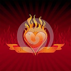 Flaming heart and ribbons