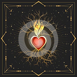 Flaming Heart and Tree Medieval Astrological Emblem