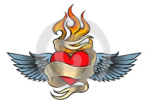 Flaming Heart with Wings