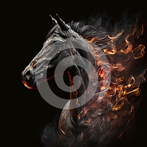 Flaming Horse Close Up. Generative AI