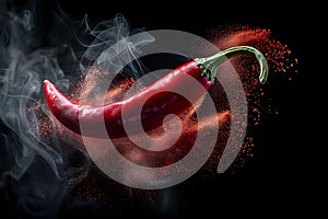 Flaming Hot Chili Pepper with Smoke on Black Background Generative AI