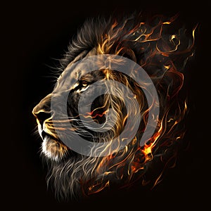 Flaming Lion Face. Generative AI