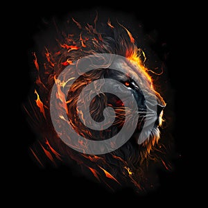 Flaming Lion Face. Generative AI