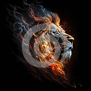 Flaming Lion Head. Generative AI